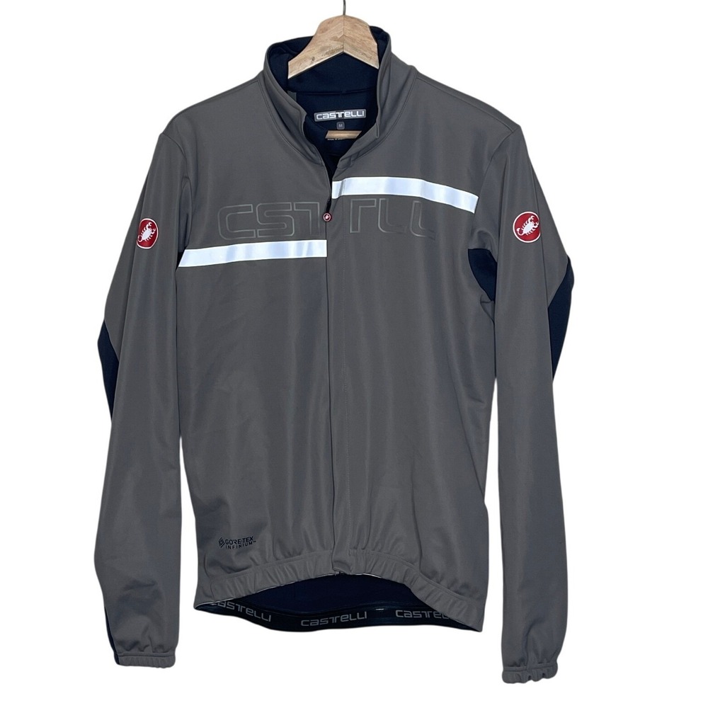 Castrelli Mens Gore-Tex Infinium Cycling Jacket Gray Navy Blue Reflective Size M